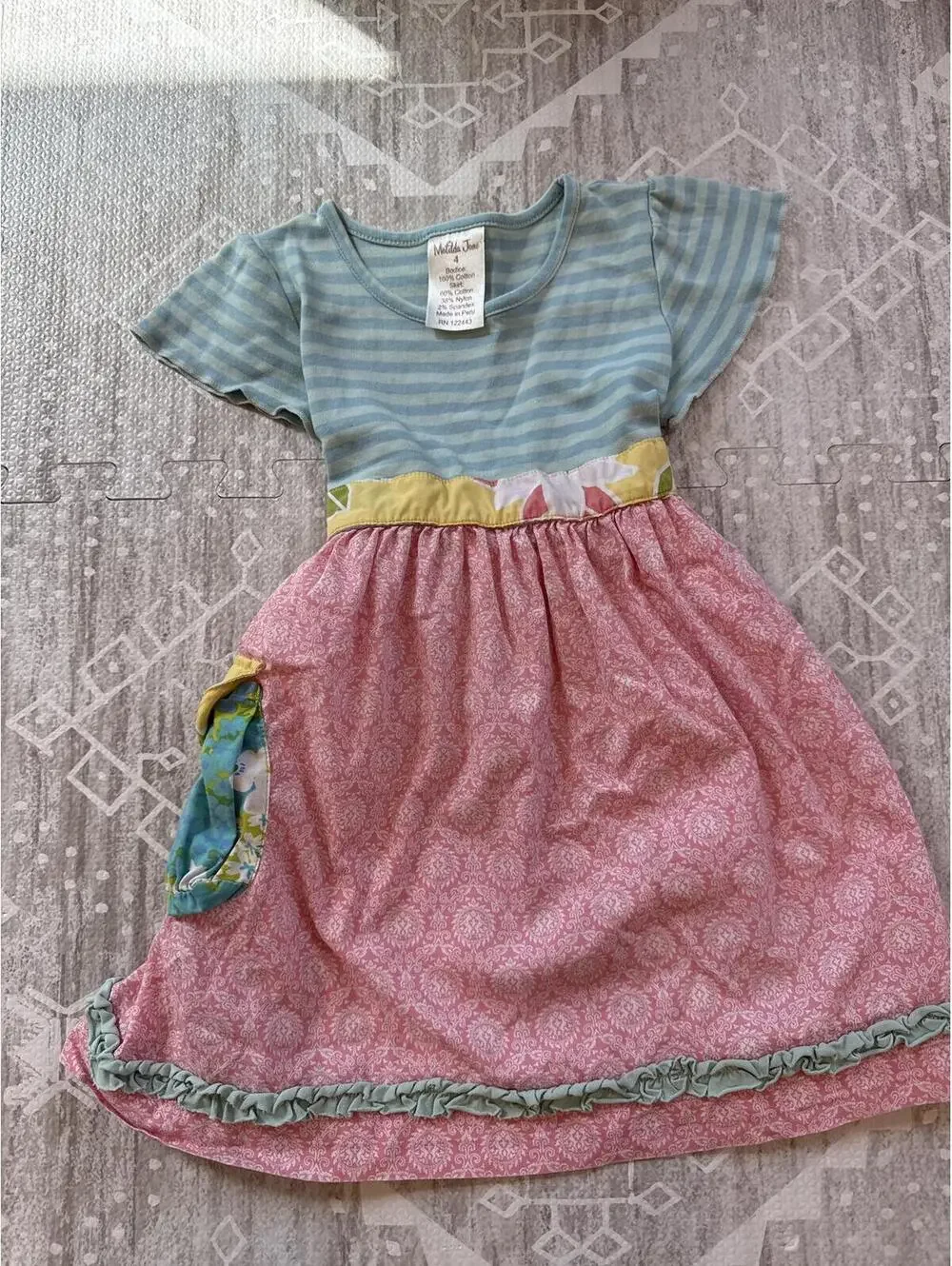 Matilda Jane Girls Dress Size 4 Pink Blue Striped Floral